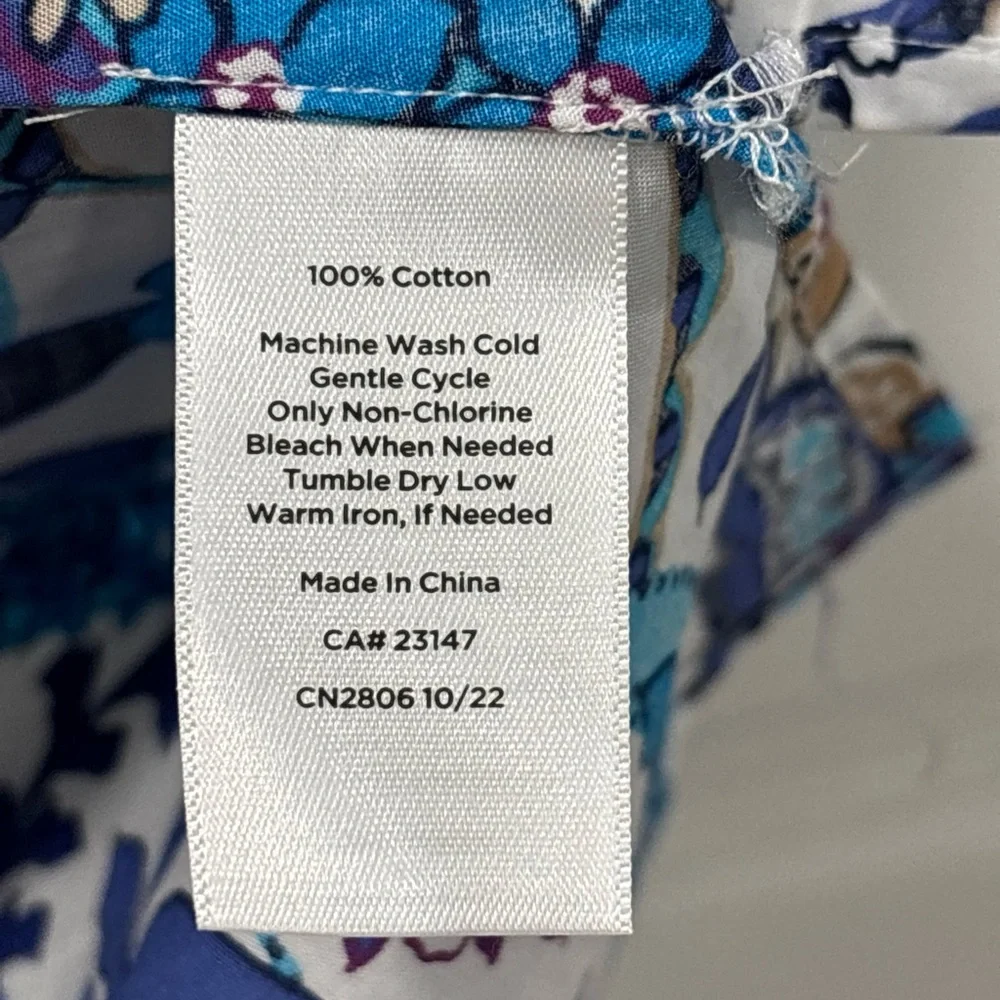 Talbots Blue, White and Tan Paisley Floral Square-Neck Blouse - Picture 6 of 9